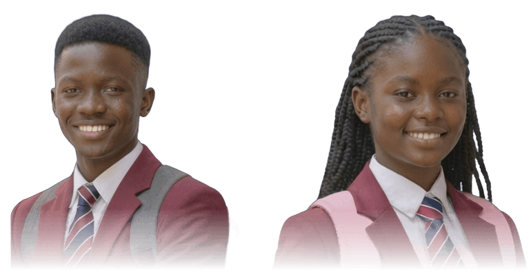 Two Crestview students in the maroon blazer and striped tie